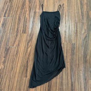 My Michelle Women's M Black Asymmetrical Midi Side Cinch Gothic Dress